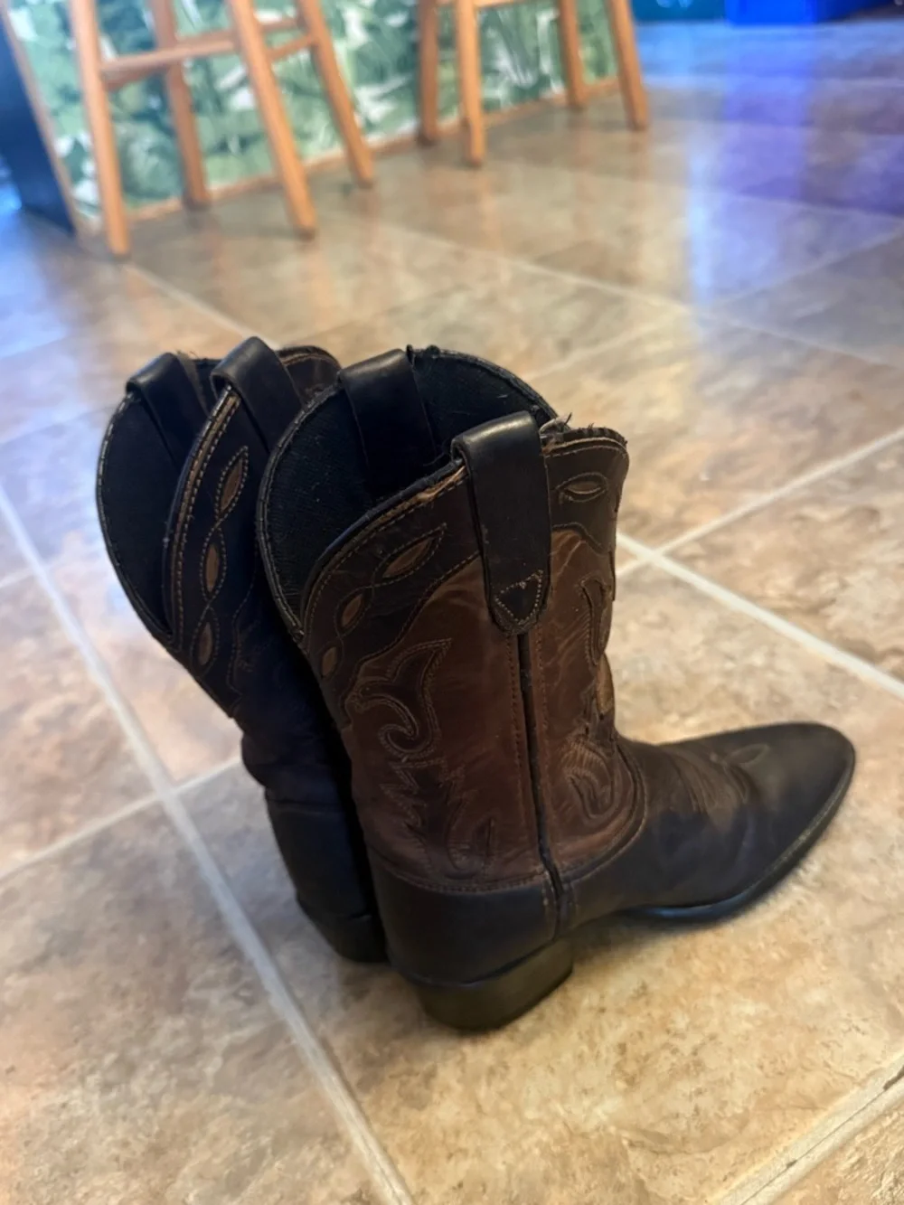 Vintage Kids Leather Cowboy Boots Sz 13 Western Brown Black Two Tone Rodeo Youth
